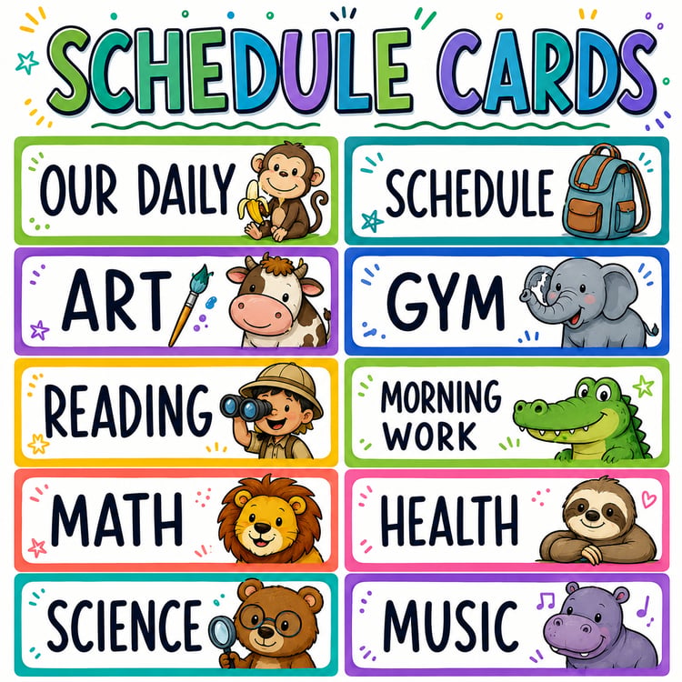 Editable Jungle Safari Daily Visual Schedule Cards | Classroom Agenda Display
