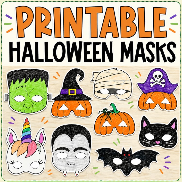 Halloween Mask Printable Craft Set | Fun Halloween Party Activity