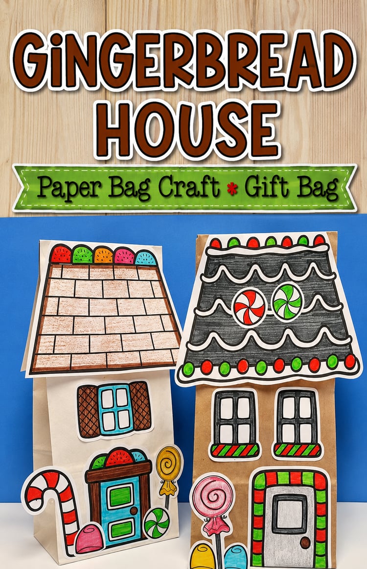 Gingerbread House Paper Bag Craft | Holiday Gift Bag Activity