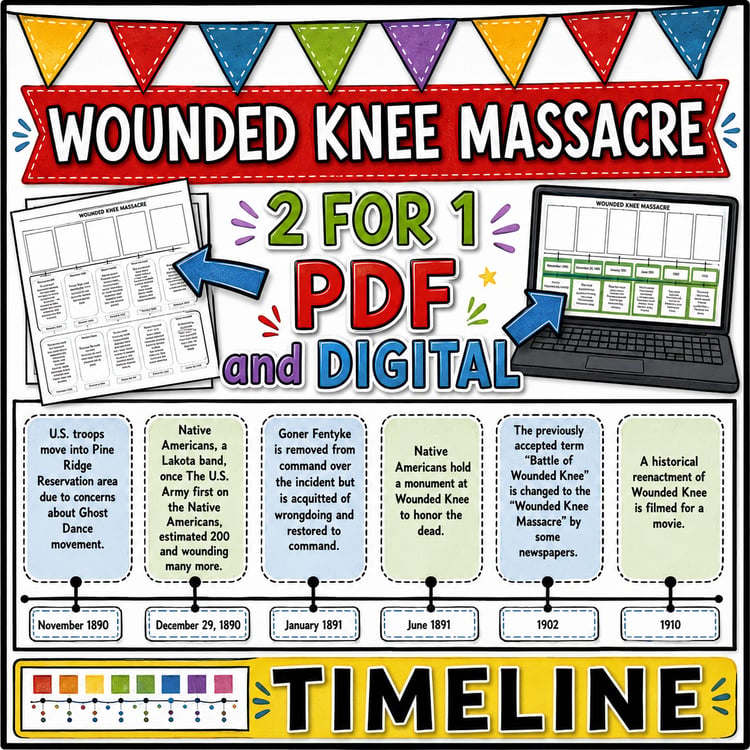 Wounded Knee Massacre Westward Expansion Timeline Station | PDF & Digital History Activity