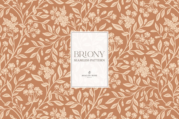 Vintage-inspired farmhouse style seamless surface pattern featuring intertwined climbing florals and leaves in terracotta