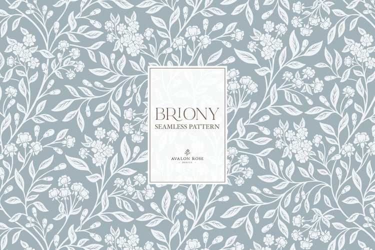 Vintage-inspired farmhouse style seamless surface pattern featuring intertwined climbing florals and leaves in pale blue and gray