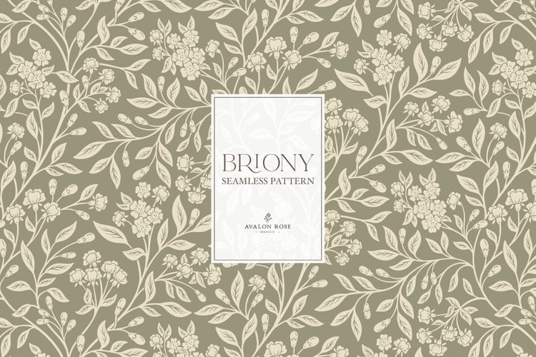 Vintage-inspired farmhouse style seamless surface pattern featuring intertwined climbing florals and leaves in sage green