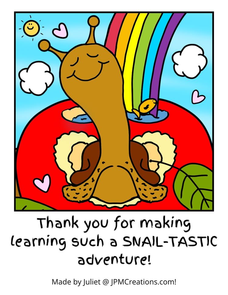 Cute Snail (I Love Learning) Teacher Appreciation Tent Coloring Postcard