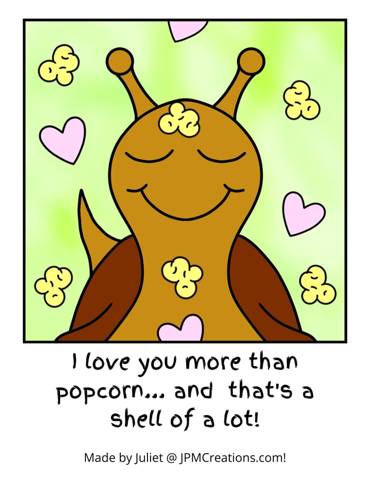 Cute Snail I Love You More Than Popcorn Tent Coloring Postcard