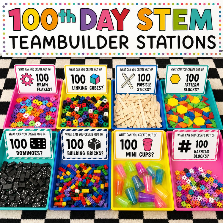 100th Day of School STEM Activities & Stations | Team-Building Challenges for Days 100–103