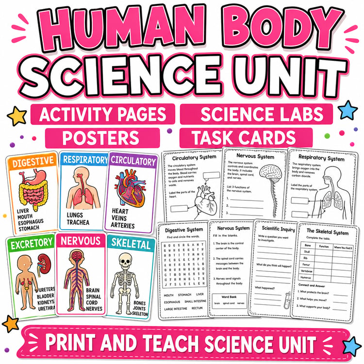 Human Body Systems Unit | Skeletal, Muscular, Nervous, Digestive & Circulatory Systems
