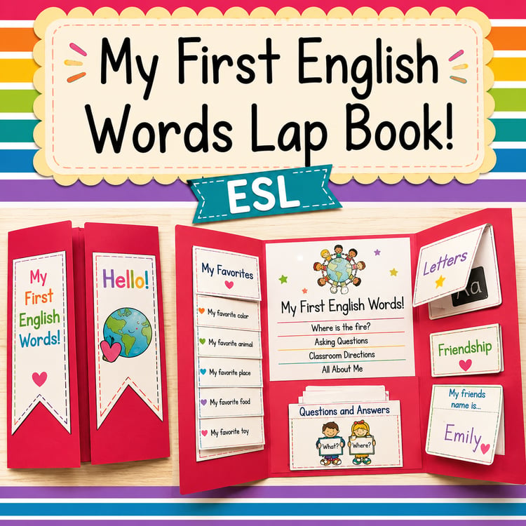 ESL Back-to-School Lapbook | My First English Words Activities