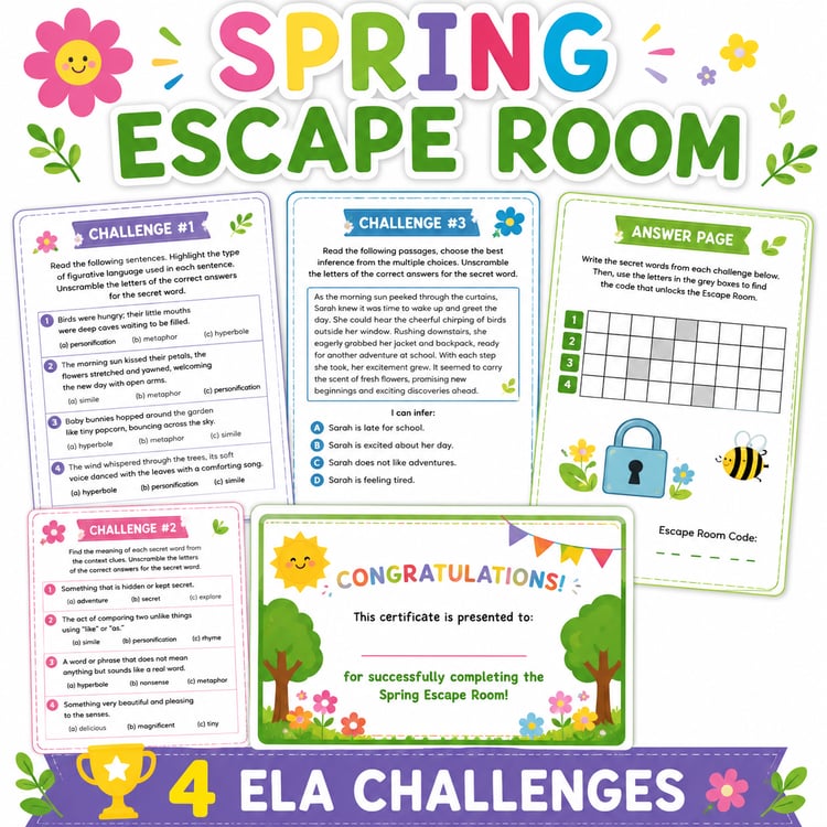 Spring Escape Room -Before Spring Break Activities - After Spring Break Activity