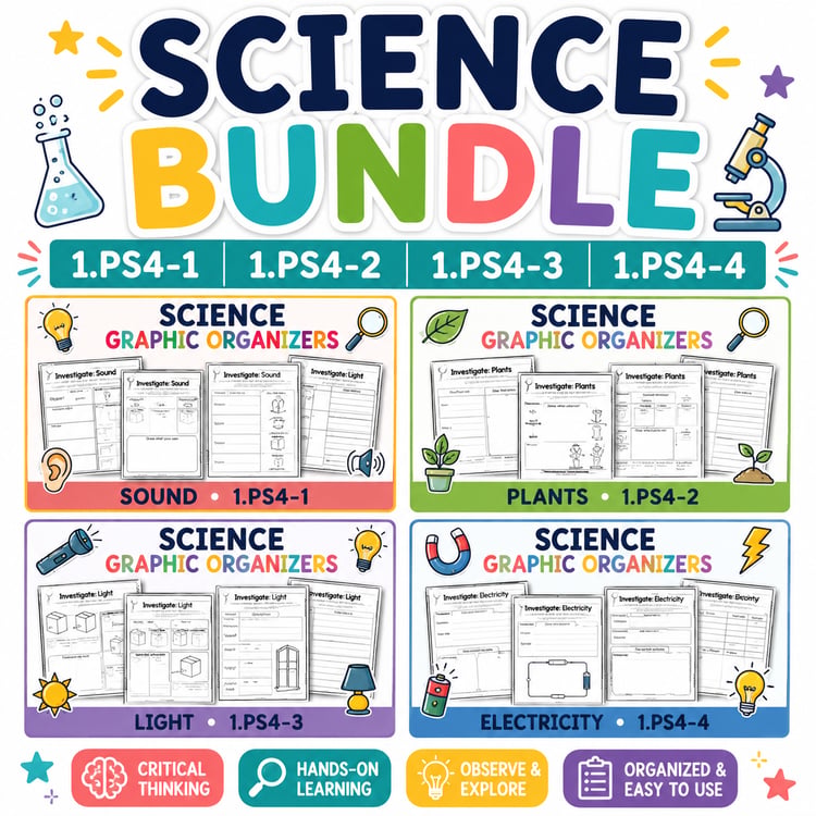 First Grade Science Graphic Organizers Bundle | Light & Sound Worksheets