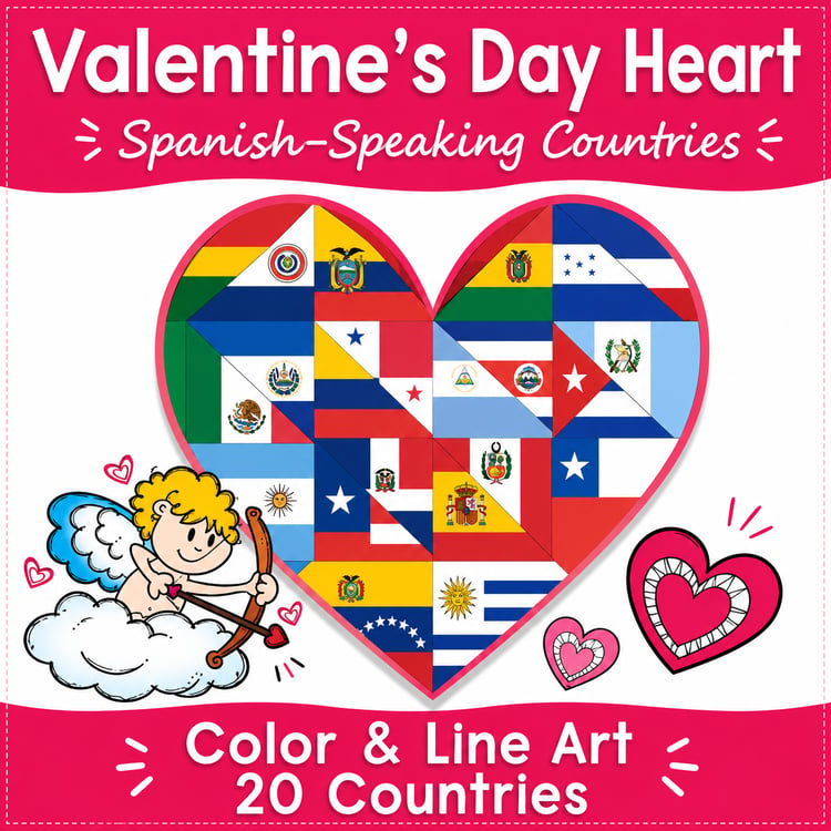 Spanish-Speaking Countries Valentine Hearts | Geography Activity