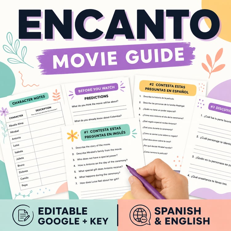 Editable Encanto Movie Guide | English & Spanish Questions & Emergency Sub Plans