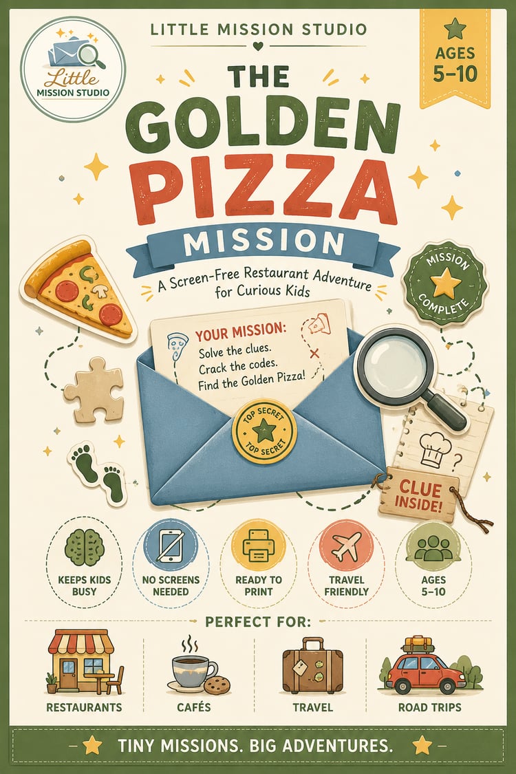 Restaurant Mission Pack for Kids - The Missing Golden Pizza - Printable Screen-Free Activity Pack Ages 5-10