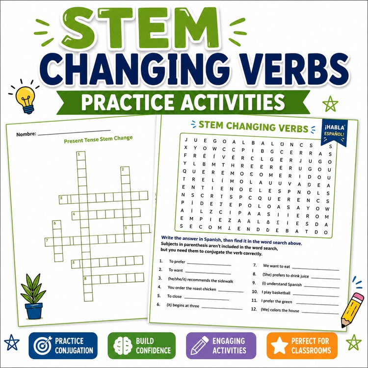Spanish Present Tense Stem-Changing Verbs | Practice Activities & Worksheets