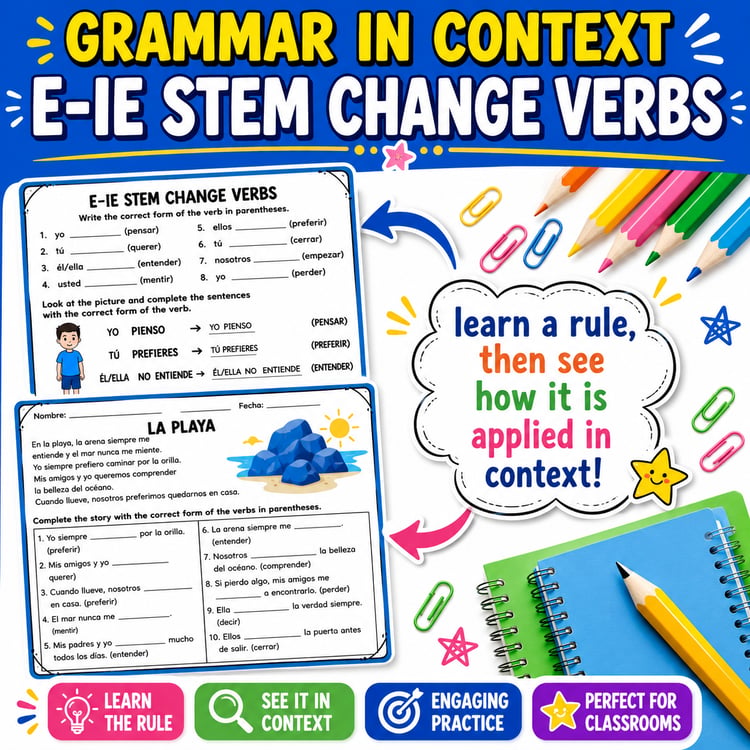 Spanish Stem-Changing E→IE Verbs | Reading & Practice Activities
