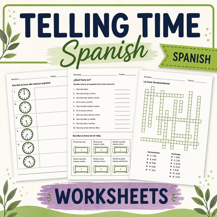 Telling Time in Spanish Worksheets | La Hora Practice Activities