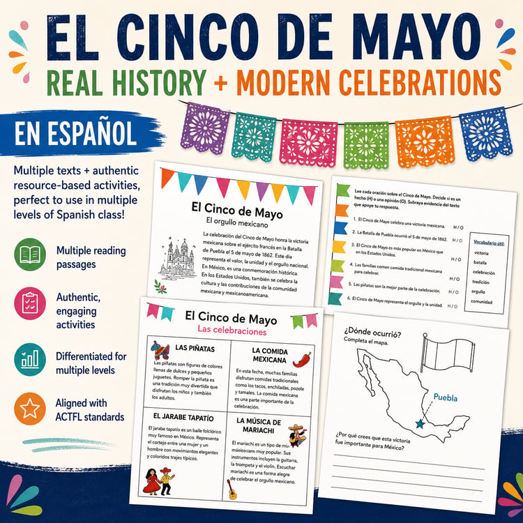 Cinco de Mayo Readings & Activities | El Cinco de Mayo for Spanish Class