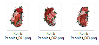 Koi and peonies Japanese irezumi tattoo flash composition featuring koi fish, botan peony flowers, flowing nami waves, and traditional tattoo background elements.