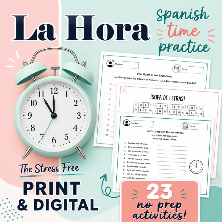 Telling Time in Spanish | 23 La Hora Activities with Numbers & Vocabulary Practice