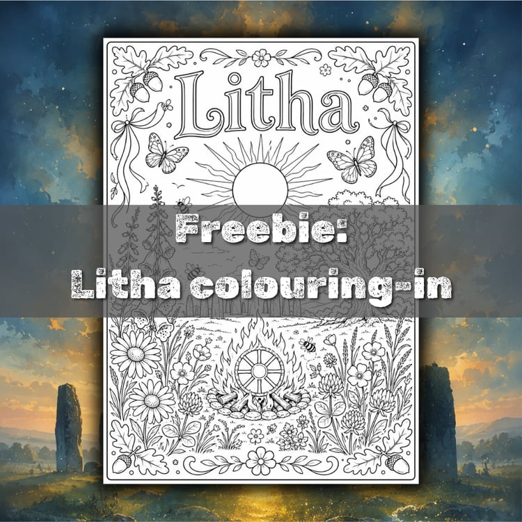 Free printable Litha colouring-in page for the summer solstice.