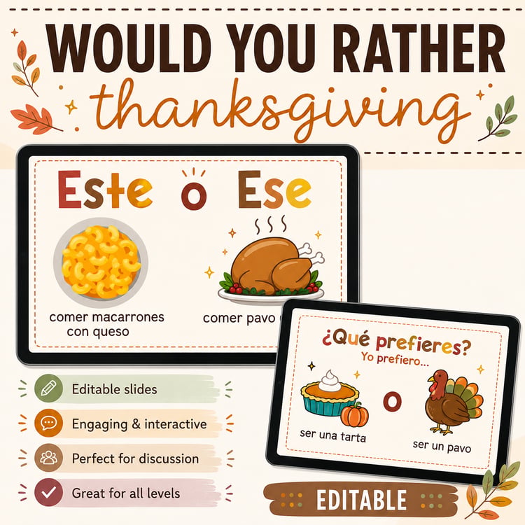 Spanish Thanksgiving Would You Rather? Game | Acción de Gracias Activity