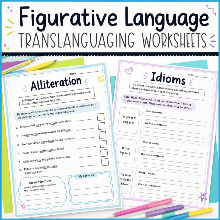 Translanguaging Figurative Language | English & Spanish Activities for ELL Students