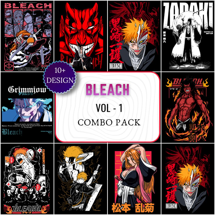 Bleach anime t-shirt design bundle featuring Ichigo Kurosaki and Hollow artwork