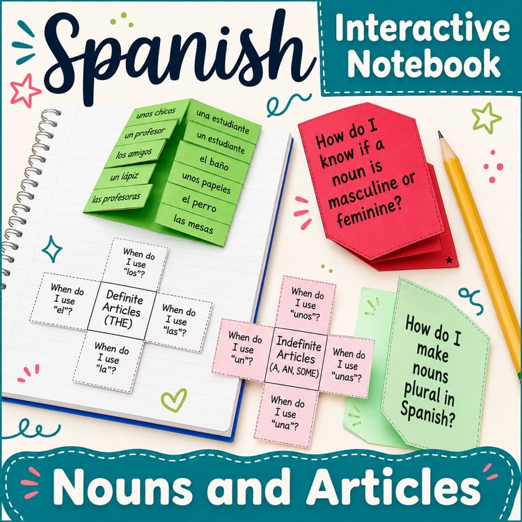Spanish Nouns, Definite & Indefinite Articles | Interactive Notebook Activities