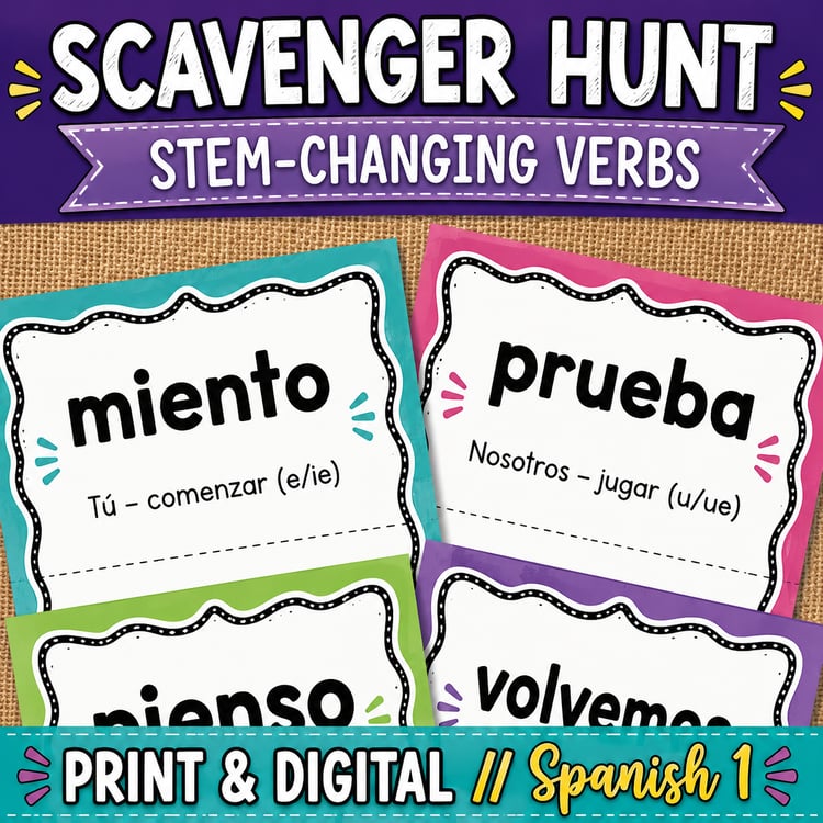 Spanish Stem-Changing Verbs Scavenger Hunt | Present Tense Practice & Review