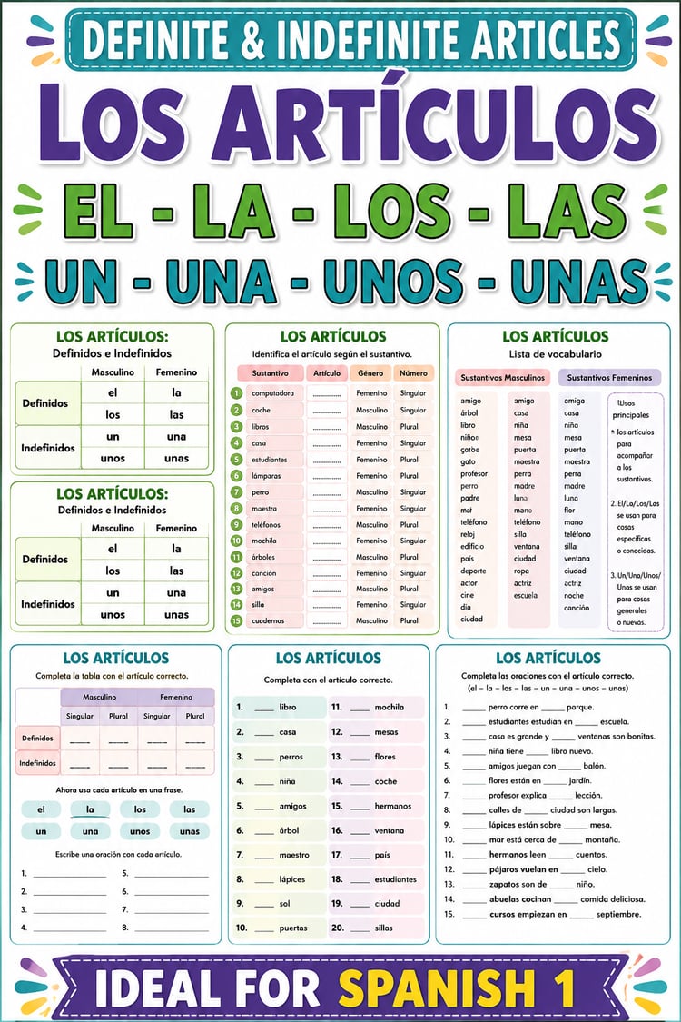 Spanish 1 Definite & Indefinite Articles | Worksheets & Practice Activities