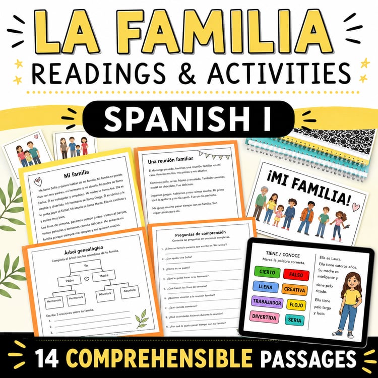 La Familia | Spanish Family Vocabulary Activity & Reading Comprehension Passage