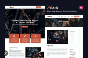 A modern, responsive Elementor kit for bicycle repair shops, bike rental services, and cycling businesses.