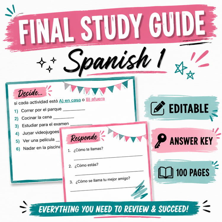 Editable Spanish 1 Final Exam Study Guide | Review Activities & Practice