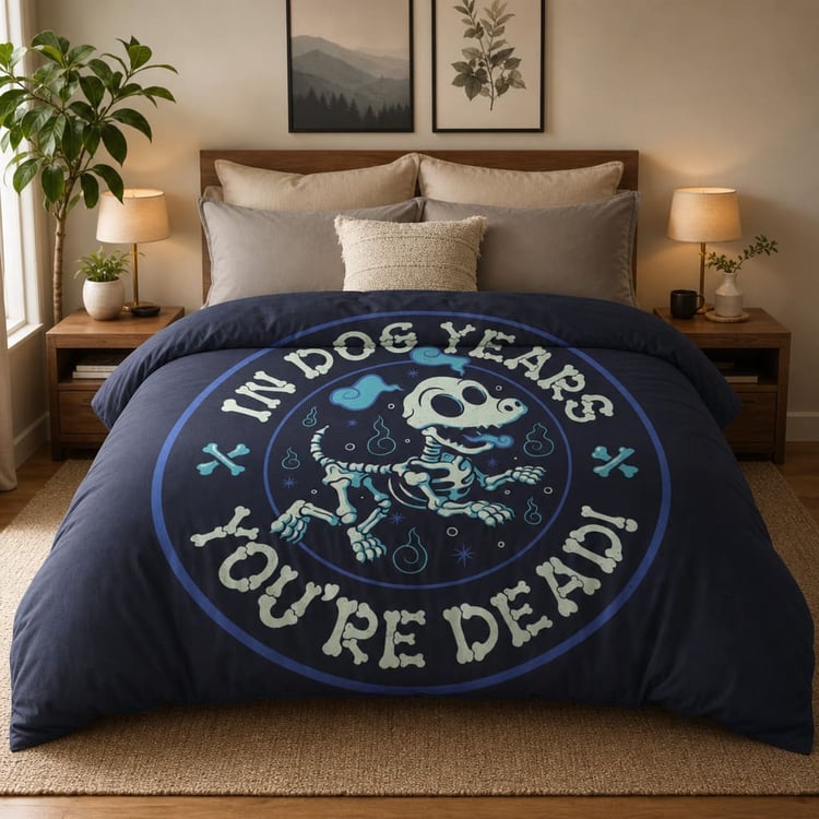 In Dog Years You’re Dead Duvet | Funny Dark Humor Bedding