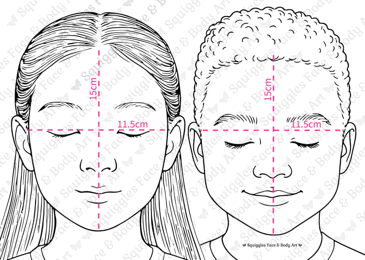 Dimensions of Face Painting Practice Templates A4 digital download faces