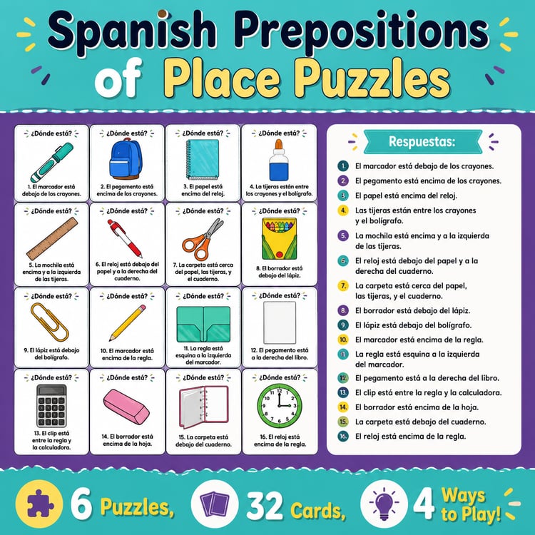 Spanish Prepositions of Place with Estar | Puzzle Activity & Practice