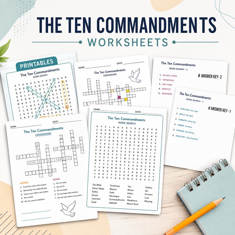 The Ten Commandments | Worksheets, Crossword, Word Scramble, Word Search & Quiz