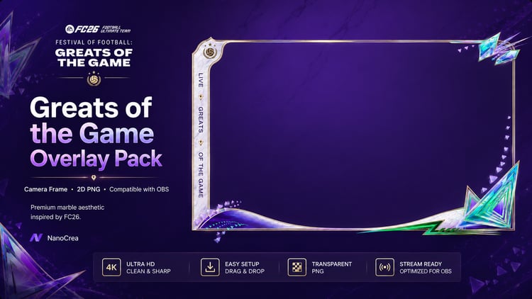 FC26 Greats of the Game 2D camera overlay PNG for OBS and Streamlabs by NanoCrea