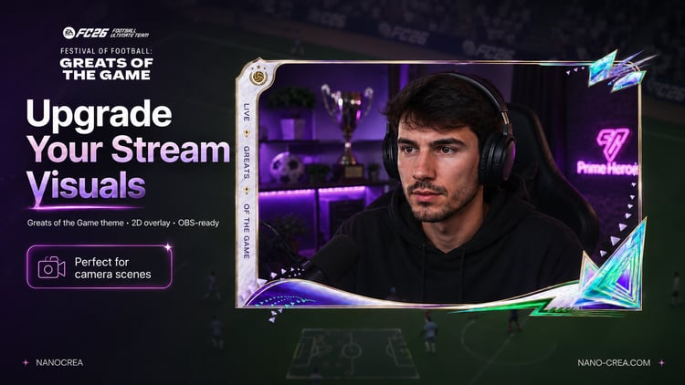 FC26 Greats of the Game 2D camera overlay PNG for OBS and Streamlabs by NanoCrea