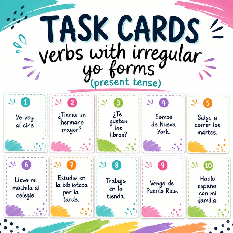 Spanish Irregular Yo Verbs | Task Card Activity & Practice