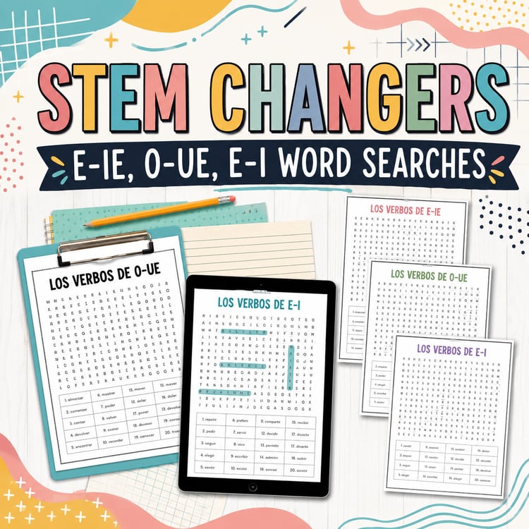 Spanish Stem-Changing Verbs Word Search | Printable & Digital Worksheets