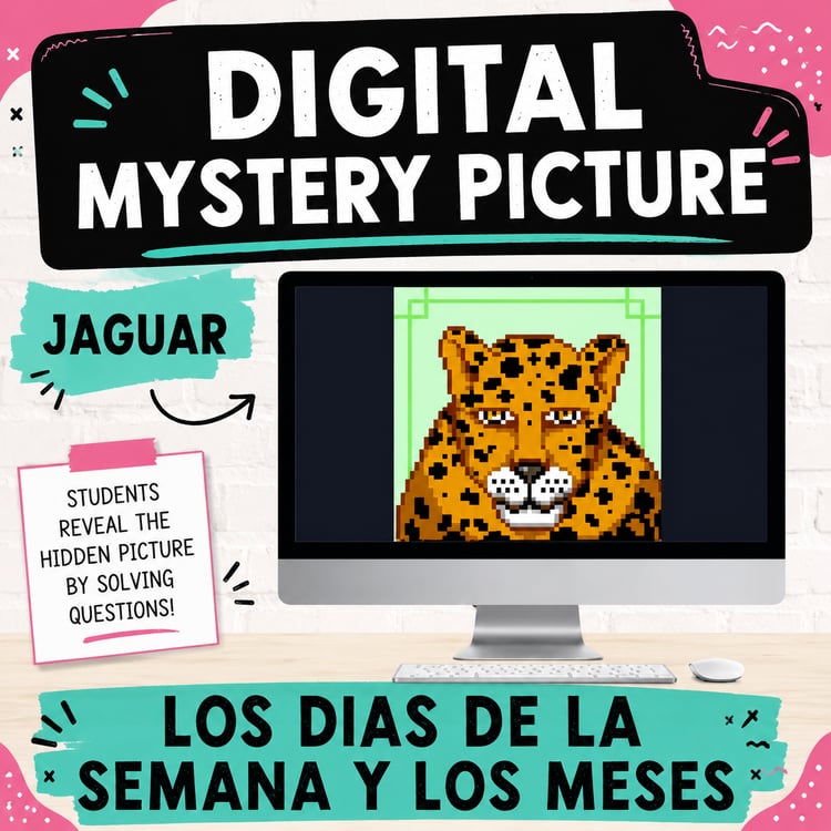 Spanish Days & Months Vocabulary | Digital Mystery Picture Pixel Art Activity