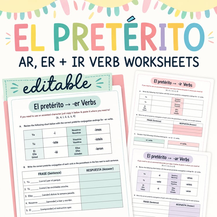 Editable Spanish Preterite Tense Worksheets | Digital & Printable Activities