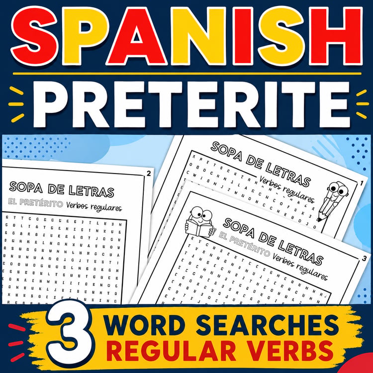 Spanish Preterite Tense Word Search | Regular Verbs El Pretérito Practice