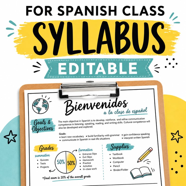 Back-to-School Spanish Syllabus | High School & Middle School Editable Template