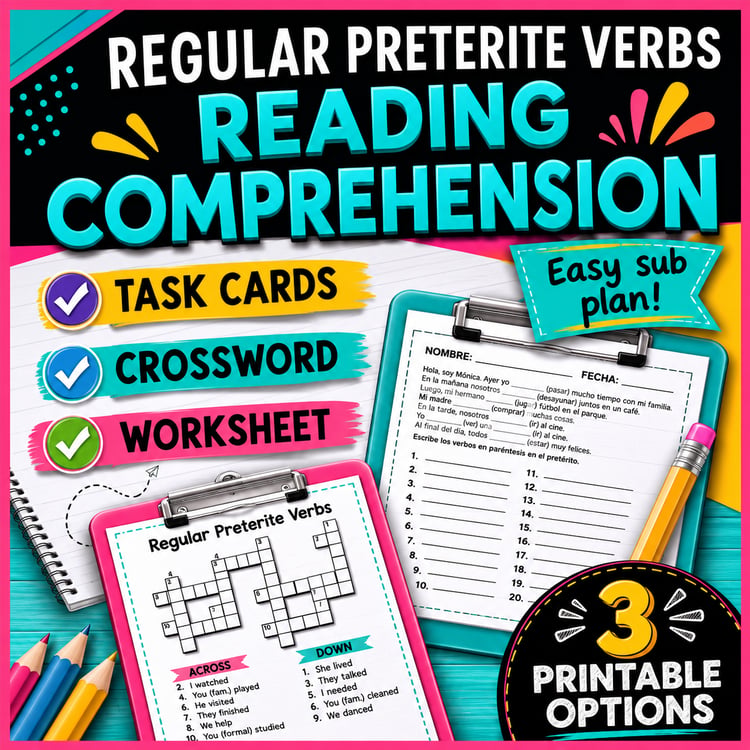 Regular Preterite Verbs | Spanish Reading Activities, Grammar Practice & Sub Plans