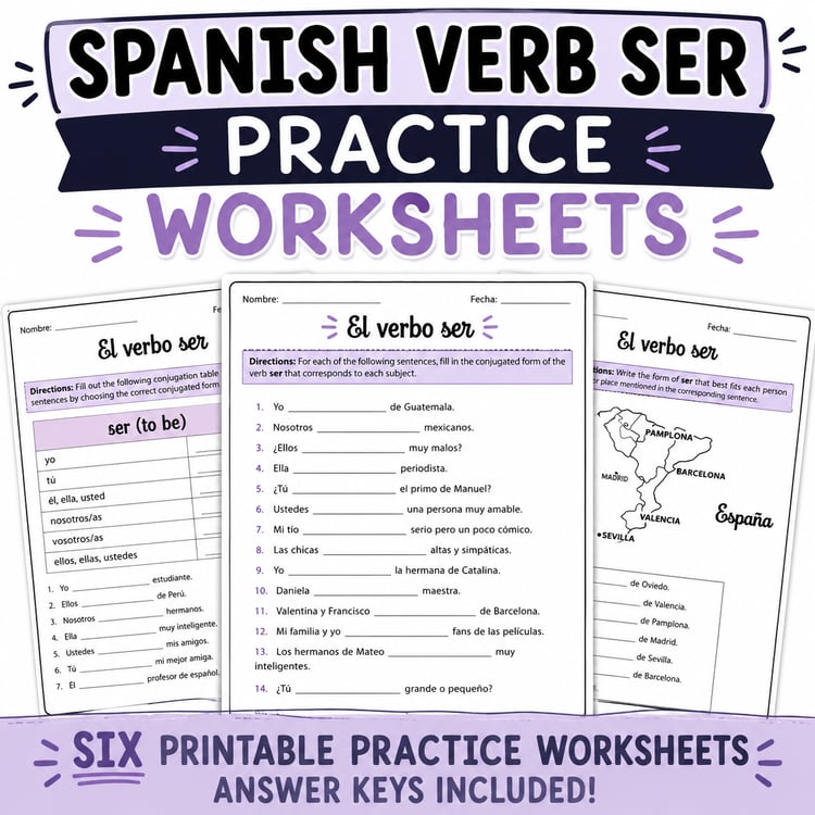 Spanish Verb SER | Practice Worksheets, Grammar & Conjugation Activities