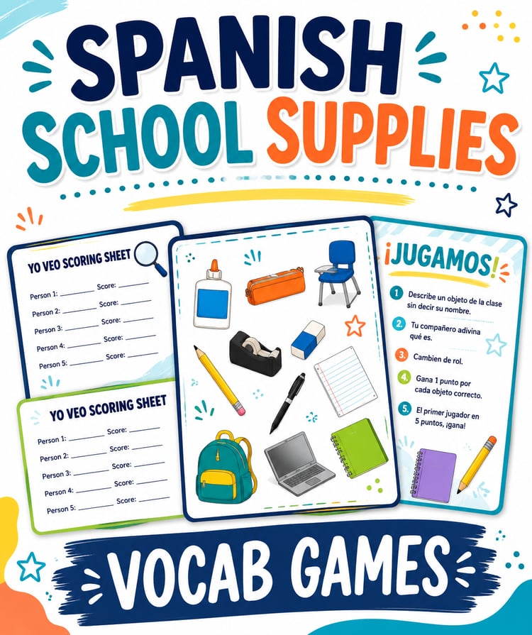 Los Objetos de Clase | School Supplies in Spanish Vocabulary Worksheets & Activities