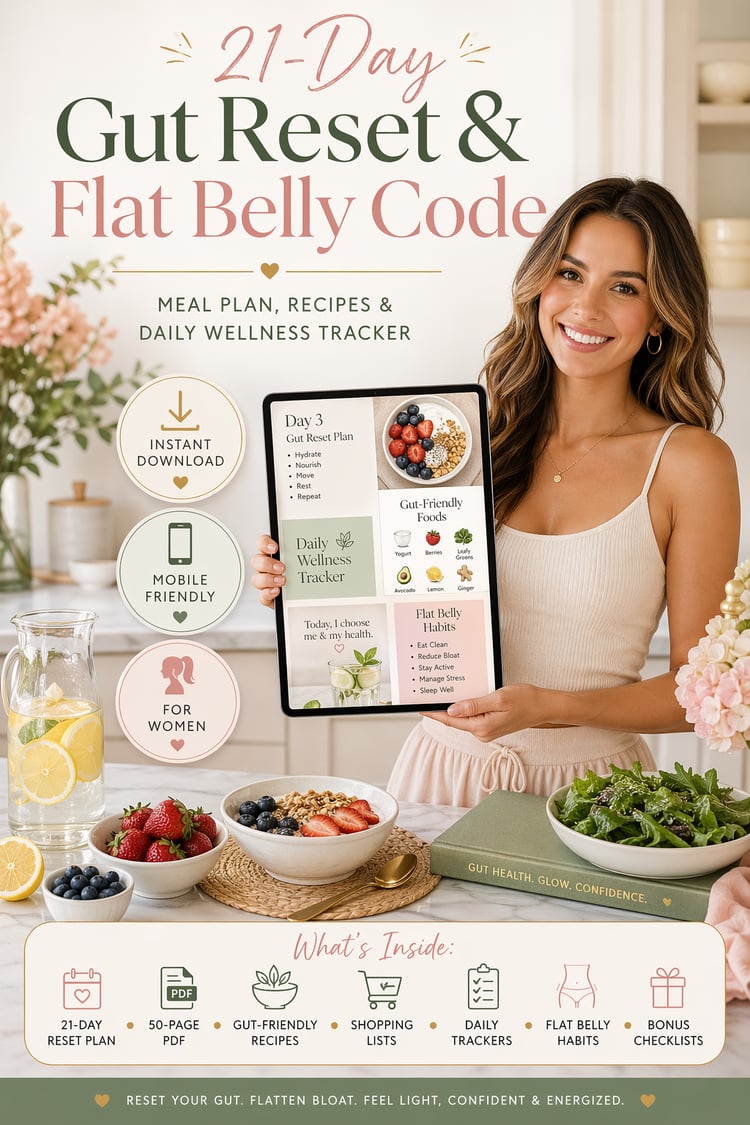 The 21-Day Gut Reset for Women — Calm the Bloat, Simplify Your Meals & Feel Light Without Dieting
