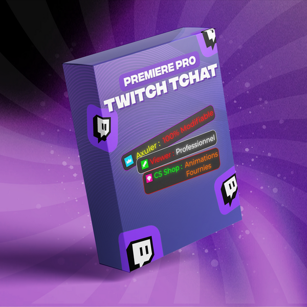 Exemple de chat Twitch animé sur Premiere Pro avec incrustation moderne et message viewer personnalisable
